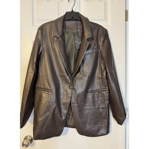 NOIR Suit Jacket Blazer M Medium Dark Chocolate Brown Vegan Leather NEW - Picture 5 of 14